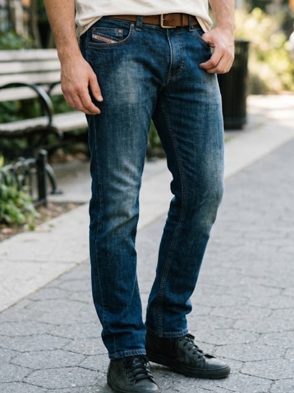 Diesel Thavar Slim Skinny Jeans Men’s 34 Faded Blue Wash 0855L 36x33
AA